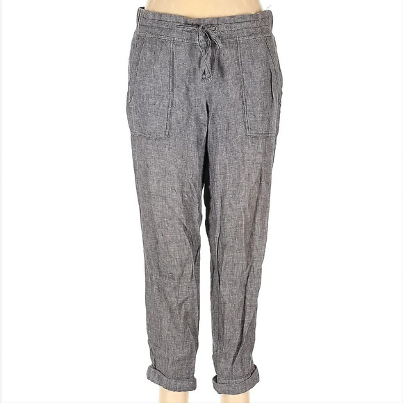 Athleta "Bali" Linen elastic Drawstring Chambray blue pants size 4 elastic waist - Picture 8 of 14